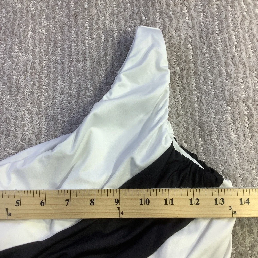 La Blanca Womens One Shoulder Tummy Control Swimsuit Black White Size 8 NWT‎